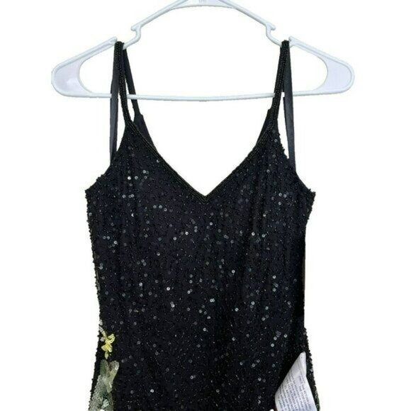 Mac Duggal $798 Black Sequins Floral Maxi Dress Formal Beaded Gown Size 4 NWT - Picture 9 of 12